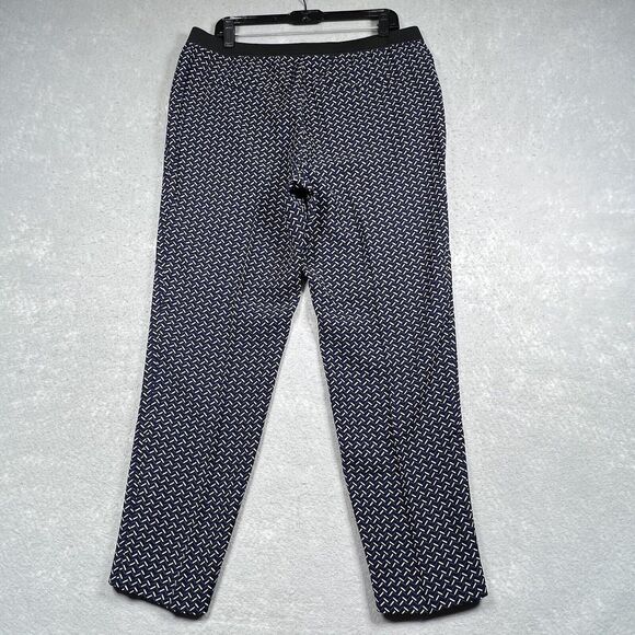 Ann Taylor Pants Womens 12 Black Blue Geometric Pull On Trousers Career Pockets - Picture 9 of 12